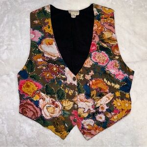 Vintage Multicolor Floral Sequin Women's Vest Size Medium
